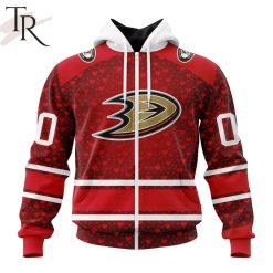 NHL Anaheim Ducks Custom Name Number Valentine Gift Zip Up Hoodie
