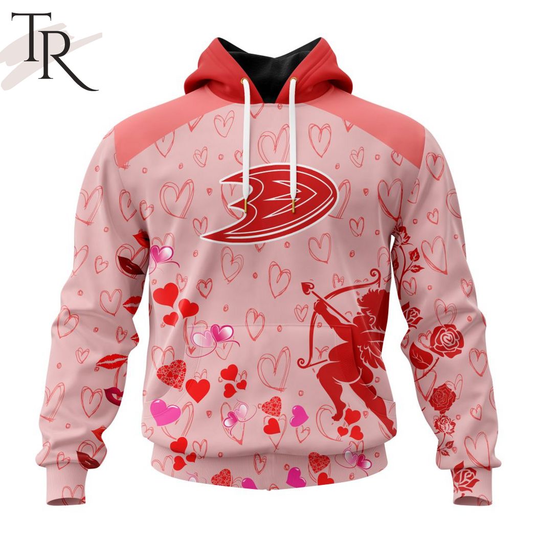 NHL Anaheim Ducks Custom Name x2 Date Valentine Pullover Hoodie