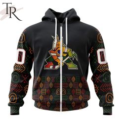 NHL Arizona Coyotes Custom Name Number Black History Month Zip Up Hoodie