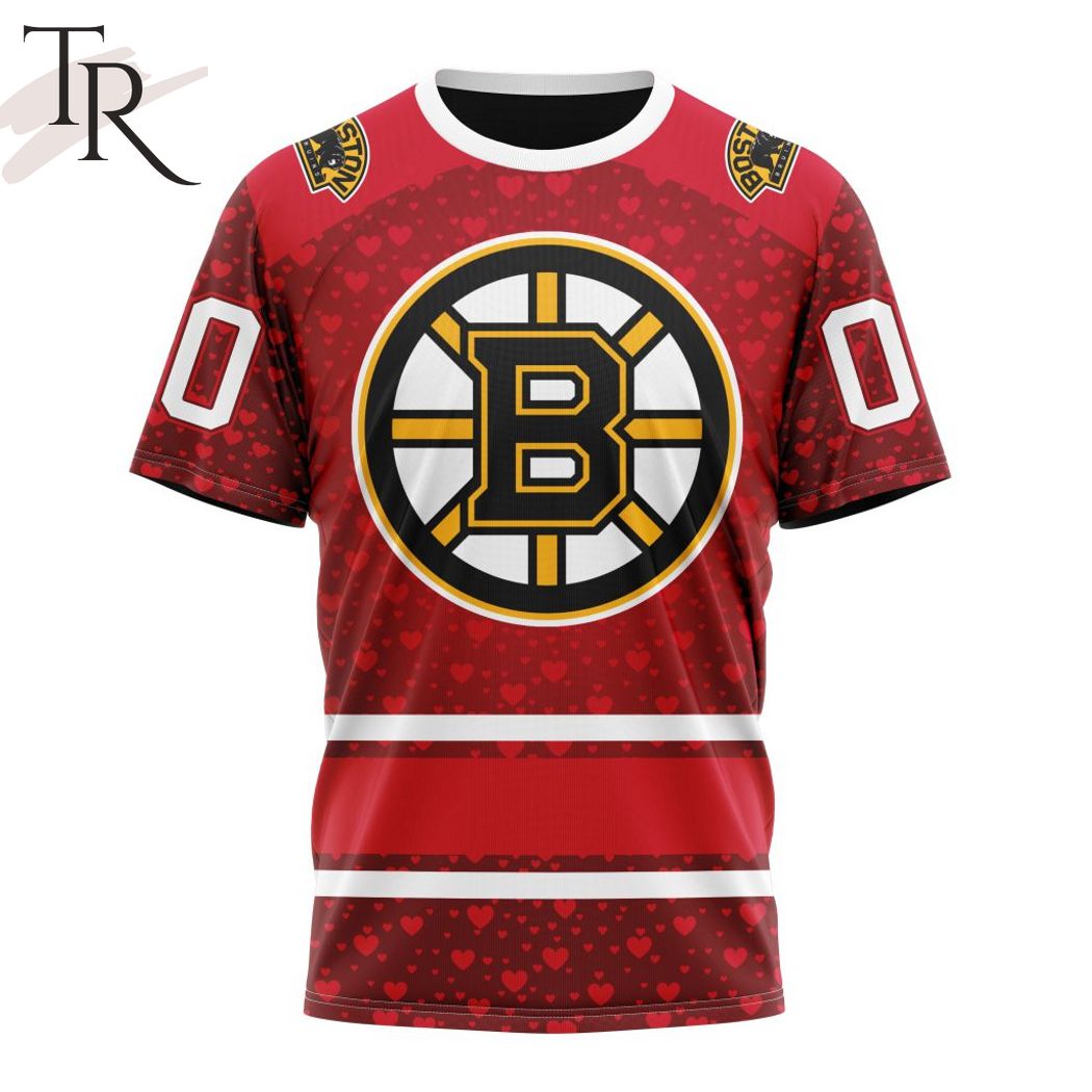 NHL Boston Bruins Custom Name Number Valentine Gift T-Shirt