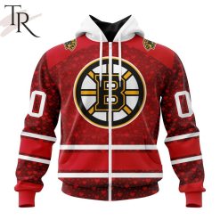NHL Boston Bruins Custom Name Number Valentine Gift Zip Up Hoodie
