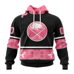 NHL Buffalo Sabres Custom Name Number Black Pink Fight Breast Pullover Hoodie