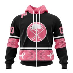 NHL Buffalo Sabres Custom Name Number Black Pink Fight Breast Zip Up Hoodie