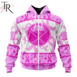 NHL Buffalo Sabres Custom Name Number Breast Cancer Awareness Month Zip Up Hoodie