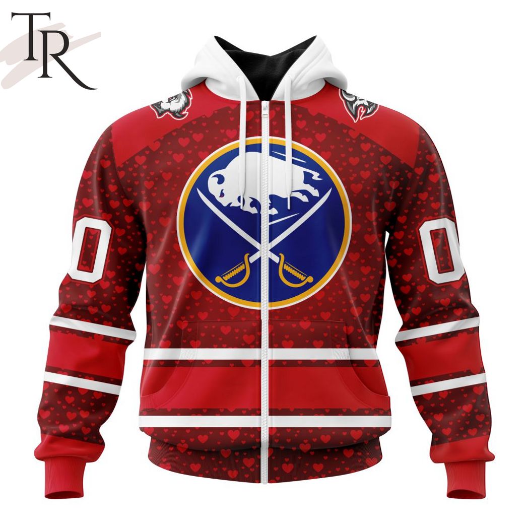NHL Buffalo Sabres Custom Name Number Valentine Gift Zip Up Hoodie