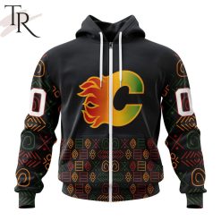 NHL Calgary Flames Custom Name Number Black History Month Zip Up Hoodie