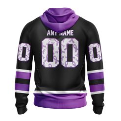 Alternative view of NHL Calgary Flames Custom Name Number Black Hockey Fights Cancer Zip Up Hoodie