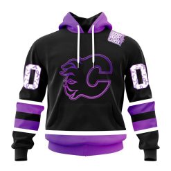 NHL Calgary Flames Custom Name Number Black Hockey Fights Cancer Pullover Hoodie