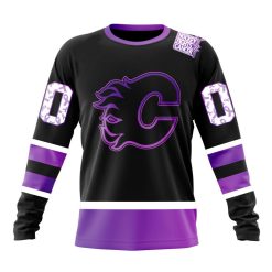 NHL Calgary Flames Custom Name Number Black Hockey Fights Cancer Sweatshirt