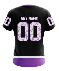 Alternative view of NHL Calgary Flames Custom Name Number Black Hockey Fights Cancer T-Shirt