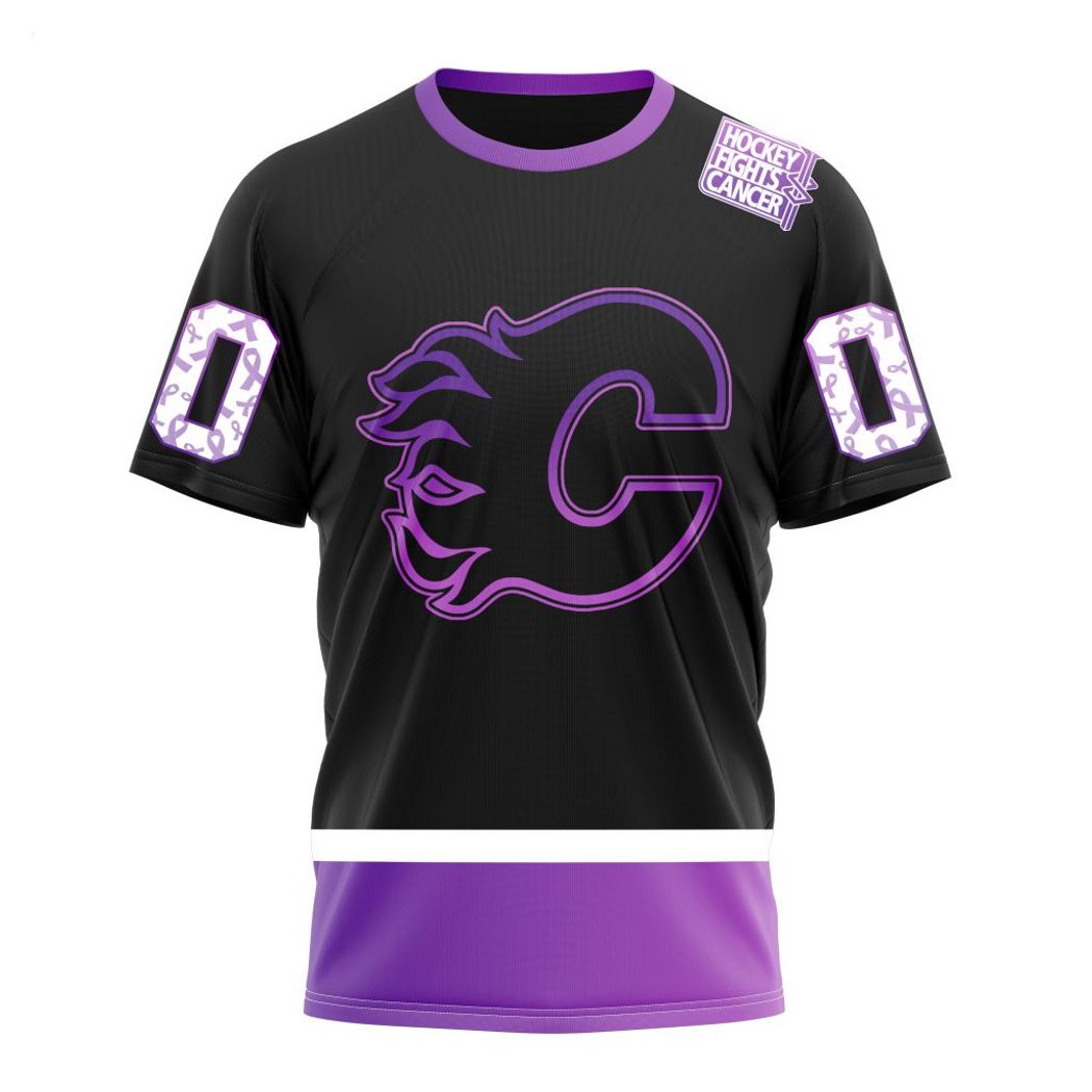 NHL Calgary Flames Custom Name Number Black Hockey Fights Cancer T-Shirt