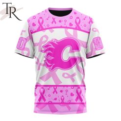 NHL Calgary Flames Custom Name Number Breast Cancer Awareness Month T-Shirt