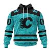 NHL Calgary Flames Custom Name Number Fight Ovarian Cancer Pullover Hoodie