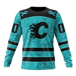 NHL Calgary Flames Custom Name Number Fight Ovarian Cancer Sweatshirt
