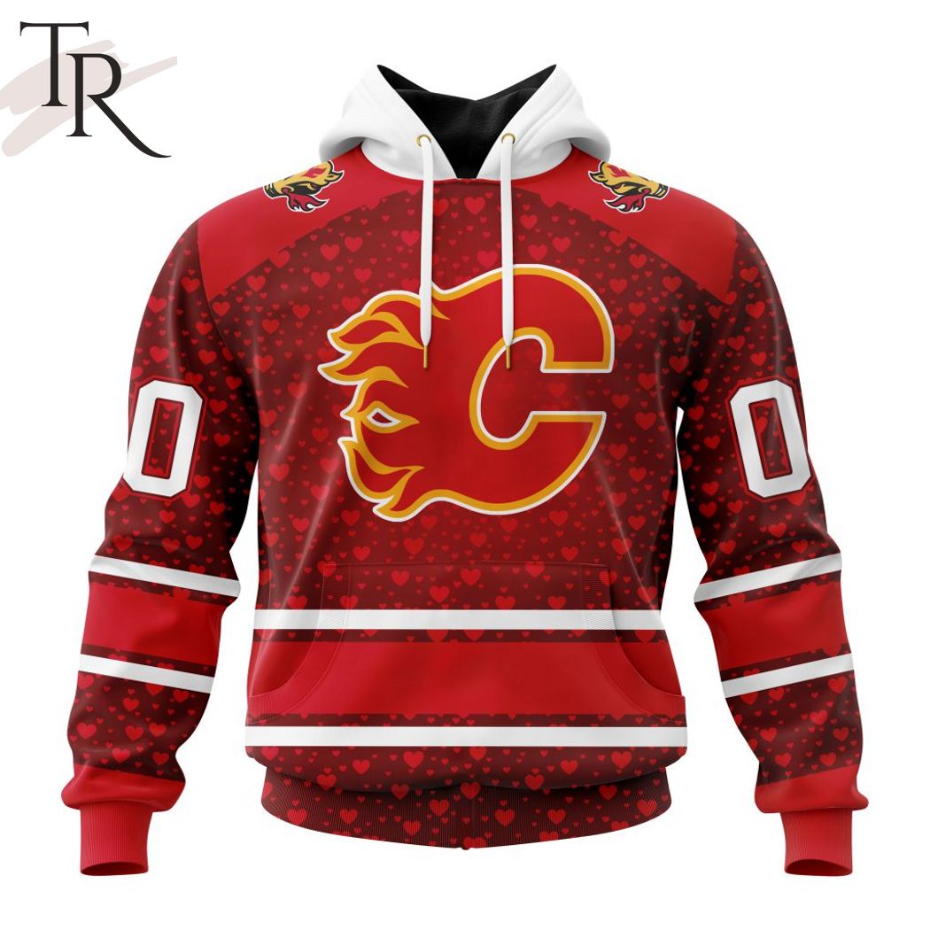 NHL Calgary Flames Custom Name Number Valentine Gift Pullover Hoodie