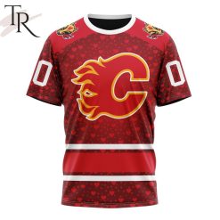 NHL Calgary Flames Custom Name Number Valentine Gift T-Shirt