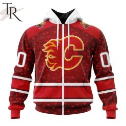 NHL Calgary Flames Custom Name Number Valentine Gift Zip Up Hoodie