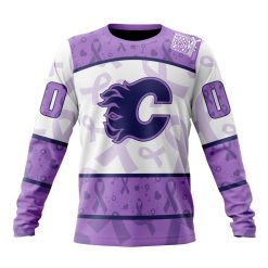 NHL Calgary Flames Custom Name Number Lavender Hockey Fight Cancer Sweatshirt