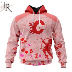 NHL Calgary Flames Custom Name x2 Date Valentine Pullover Hoodie