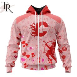 NHL Calgary Flames Custom Name x2 Date Valentine Zip Up Hoodie