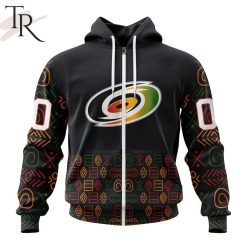 NHL Carolina Hurricanes Custom Name Number Black History Month Zip Up Hoodie