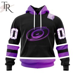 NHL Carolina Hurricanes Custom Name Number Black Hockey Fights Cancer Pullover Hoodie