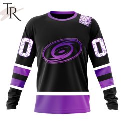 NHL Carolina Hurricanes Custom Name Number Black Hockey Fights Cancer Sweatshirt