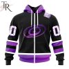 NHL Carolina Hurricanes Custom Name Number Black Hockey Fights Cancer Zip Up Hoodie
