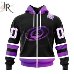 NHL Carolina Hurricanes Custom Name Number Black Hockey Fights Cancer Zip Up Hoodie