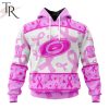 NHL Carolina Hurricanes Custom Name Number Breast Cancer Awareness Month Pullover Hoodie