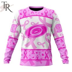 NHL Carolina Hurricanes Custom Name Number Breast Cancer Awareness Month Sweatshirt