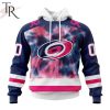 NHL Carolina Hurricanes Custom Name Number Breast Cancer Tie-Dye Pullover Hoodie