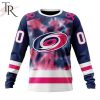 NHL Carolina Hurricanes Custom Name Number Breast Cancer Tie-Dye Sweatshirt