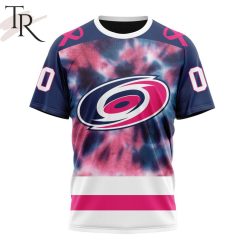 NHL Carolina Hurricanes Custom Name Number Breast Cancer Tie-Dye T-Shirt