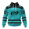 NHL Carolina Hurricanes Custom Name Number Fight Ovarian Cancer Pullover Hoodie