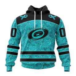 NHL Carolina Hurricanes Custom Name Number Fight Ovarian Cancer Pullover Hoodie