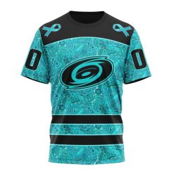 NHL Carolina Hurricanes Custom Name Number Fight Ovarian Cancer T-Shirt