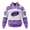 NHL Carolina Hurricanes Custom Name Number Lavender Fight Cancer Pullover Hoodie