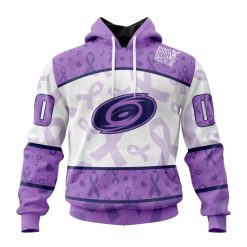 NHL Carolina Hurricanes Custom Name Number Lavender Fight Cancer Pullover Hoodie