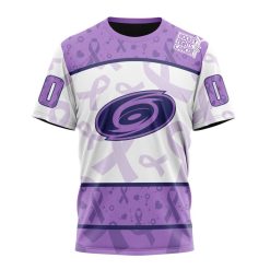 NHL Carolina Hurricanes Custom Name Number Lavender Fight Cancer T-Shirt