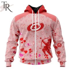 NHL Carolina Hurricanes Custom Name x2 Date Valentine Zip Up Hoodie