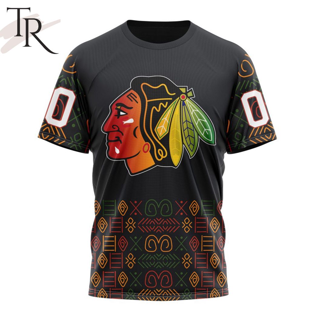 NHL Chicago Blackhawks Custom Name Number Black History Month T-Shirt