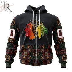 NHL Chicago Blackhawks Custom Name Number Black History Month Zip Up Hoodie