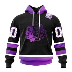 NHL Chicago Blackhawks Custom Name Number Black Hockey Fights Cancer Pullover Hoodie