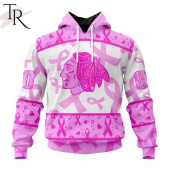NHL Chicago Blackhawks Custom Name Number Breast Cancer Awareness Month Pullover Hoodie