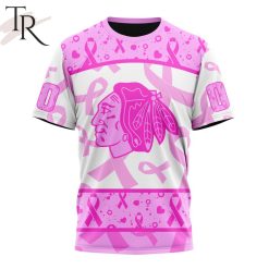 NHL Chicago Blackhawks Custom Name Number Breast Cancer Awareness Month T-Shirt