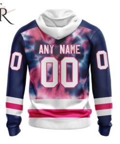 NHL Chicago Blackhawks Custom Name Number Breast Cancer Tie-Dye Zip Up Hoodie - Image 2