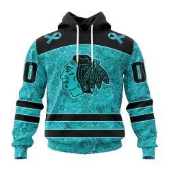 NHL Chicago Blackhawks Custom Name Number Fight Ovarian Cancer Pullover Hoodie