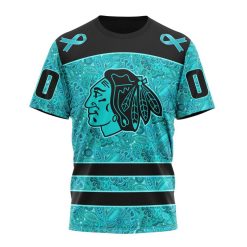 NHL Chicago Blackhawks Custom Name Number Fight Ovarian Cancer T-Shirt