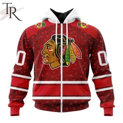 NHL Chicago Blackhawks Custom Name Number Valentine Gift Zip Up Hoodie